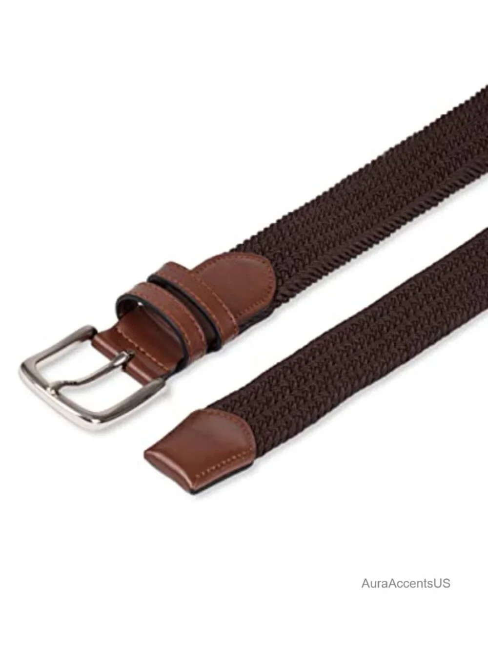 Men's Stretch Woven Braid Belt for Jeans with Metal Bridle Buckle